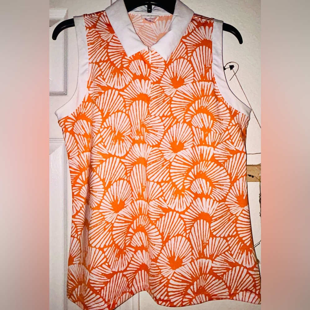 Tommy Bahama Orange and White Sleeveless Golf Top